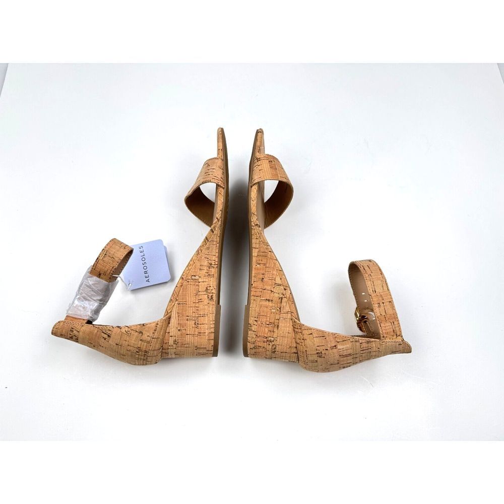 AEROSOLES Cork Wedge Sandals in Natural Tan - Picture 5 of 11